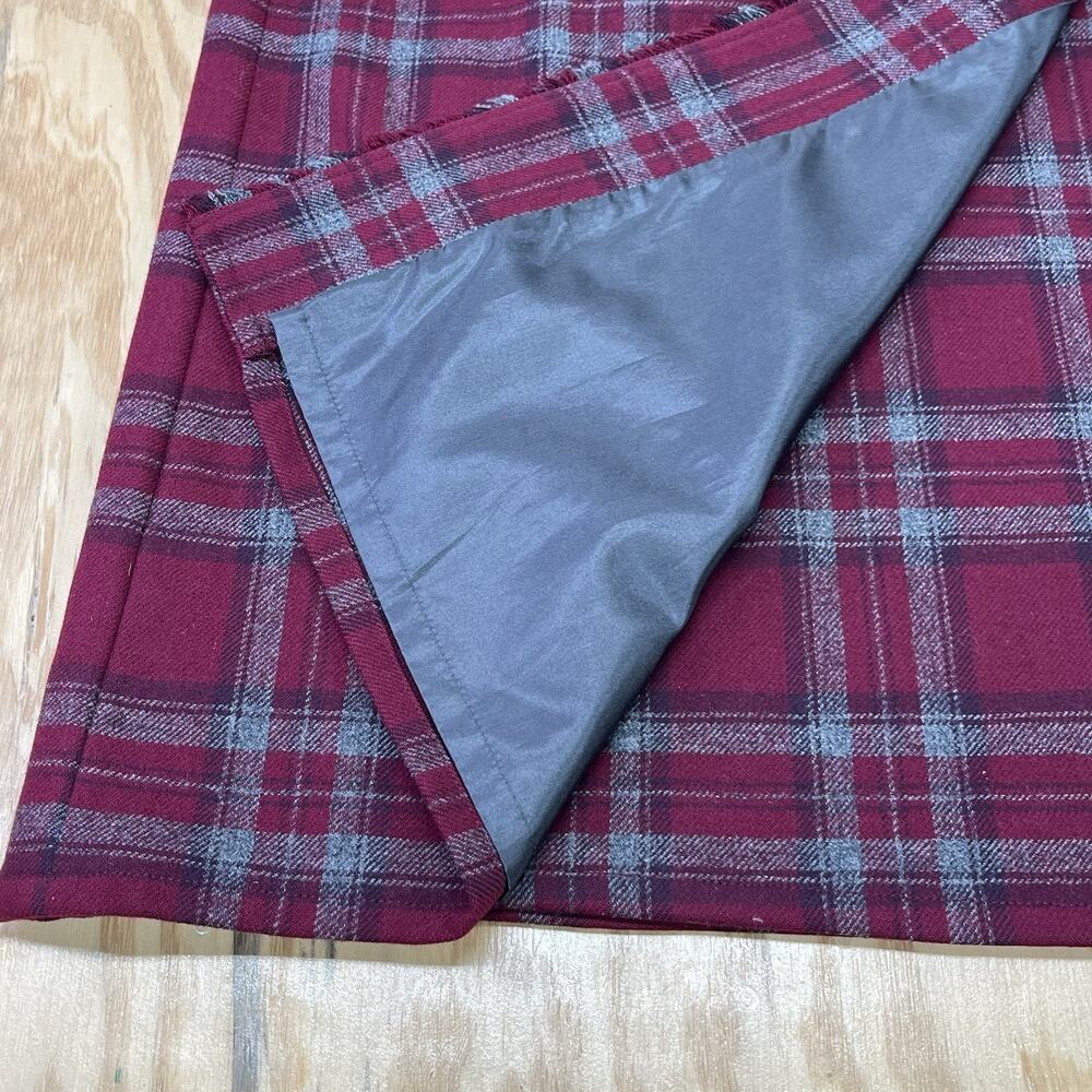 Eddie Bauer Plaid Wool Wrap Maxi Skirt Size 8 Maroon Fringe Academia Preppy - Picture 5 of 13